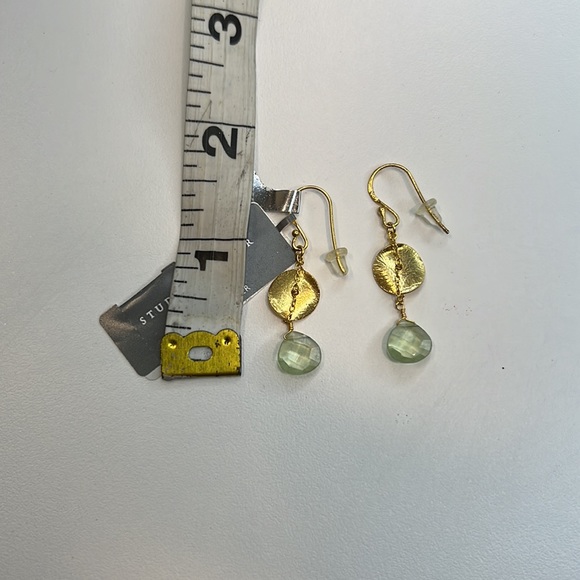 Studio Silver Gold Drop Earrings w/ Slab & Green Gemstone, NWT! - Picture 3 of 3